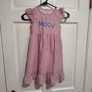 5T “Macy” Monogrammed Seersucker Pink Dress Summer Spring Ruffle